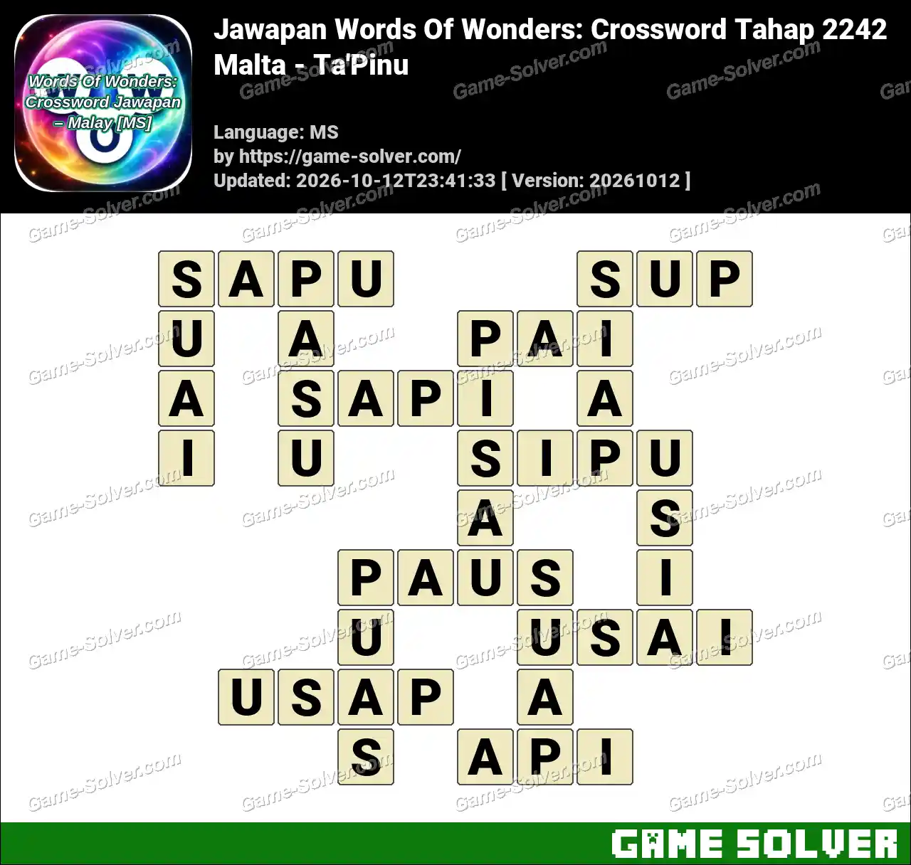 Jawapan Words Of Wonders: Crossword Tahap 2242 – Malta – Ta’Pinu